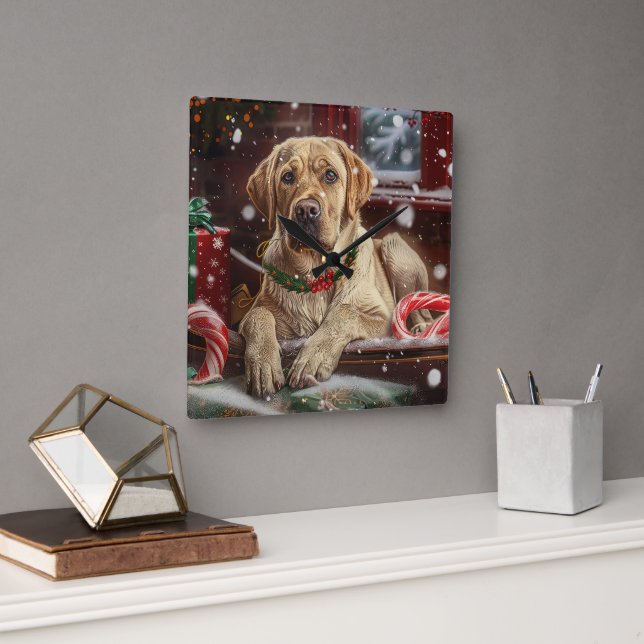 Labrador Dog Christmas Festive Square Wall Clock (Office)