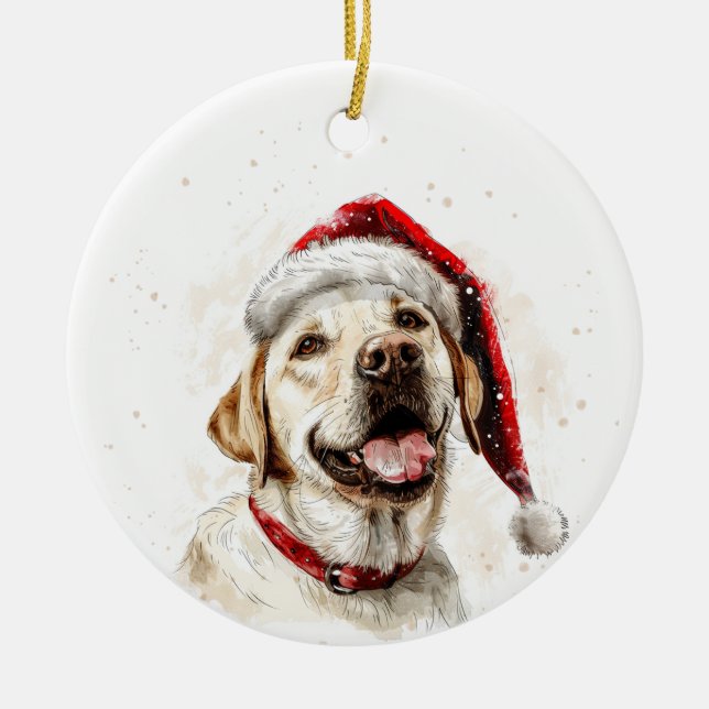 Labrador Dog Christmas Personalized Ceramic Ornament (Front)