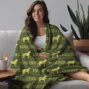 Labrador Dog, Green Custom Name Repeat  Fleece Blanket