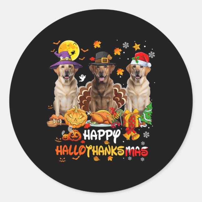 Labrador Dog Happy Halloween Thanksgiving Merry Ch Classic Round Sticker (Front)