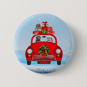 Labrador Dog In Car With Santa Claus 6 Cm Round Badge