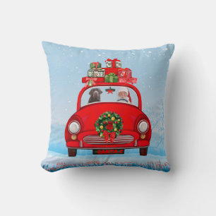 Labrador Dog In Car With Santa Claus Cushion