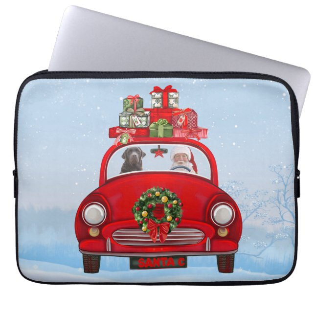Labrador Dog In Car With Santa Claus Laptop Sleeve (Front)