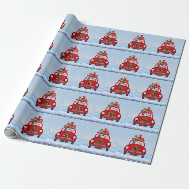 Labrador Dog In Car With Santa Claus  Wrapping Paper (Unrolled)