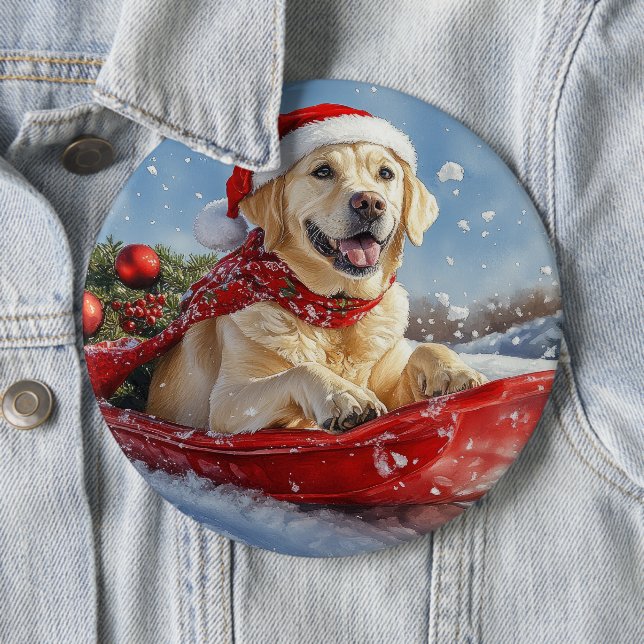 Labrador Dog in Sledge Let it Snow Christmas 6 Cm Round Badge (In Situ)