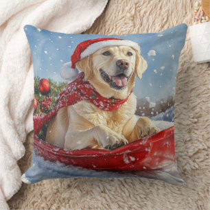 Labrador Dog in Sledge Let it Snow Christmas Cushion