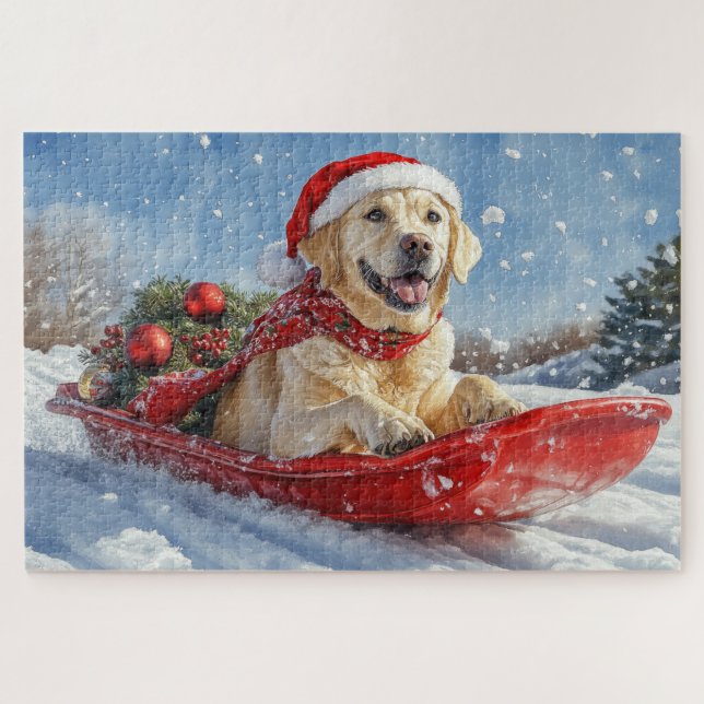 Labrador Dog in Sledge Let it Snow Christmas Jigsaw Puzzle (Horizontal)
