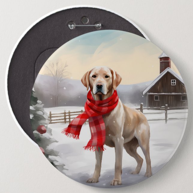 Labrador Dog in Snow Christmas 6 Cm Round Badge (Front & Back)