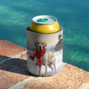 Labrador Dog in Snow Christmas Can Cooler