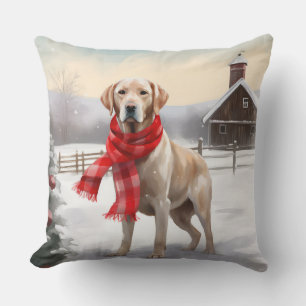 Labrador Dog in Snow Christmas Cushion
