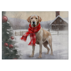 Labrador Dog in Snow Christmas Cutting Board