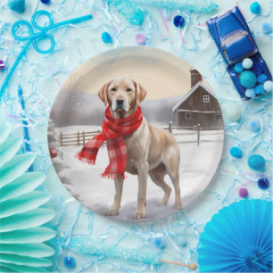 Labrador Dog in Snow Christmas Paper Plate