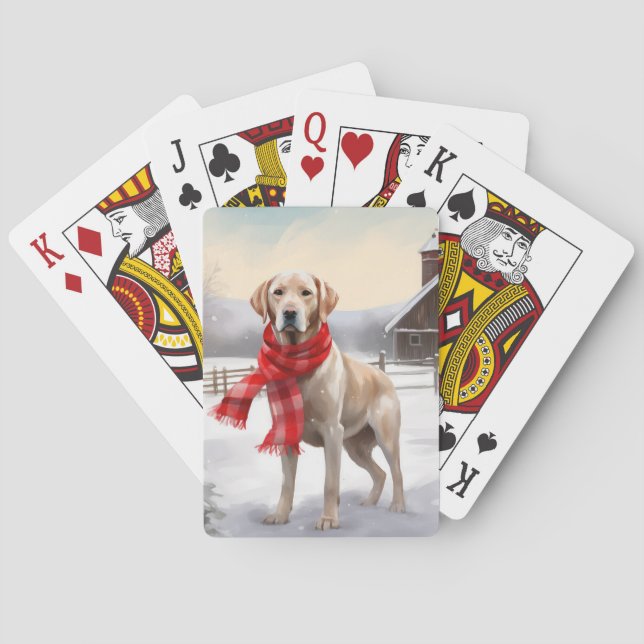 Labrador Dog in Snow Christmas Playing Cards (Back)