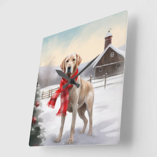 Labrador Dog in Snow Christmas Square Wall Clock