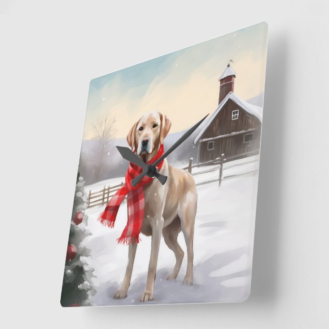 Labrador Dog in Snow Christmas Square Wall Clock (Angle)