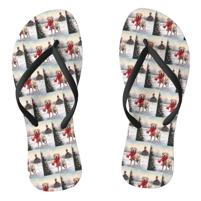 Labrador Dog in Snow Christmas Thongs (Footbed)
