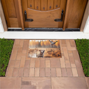 Labrador/dog in the autumn duck hunt doormat