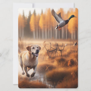 Labrador/dog in the autumn duck hunt holiday card