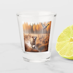 Labrador/dog in the autumn duck hunt shot glass
