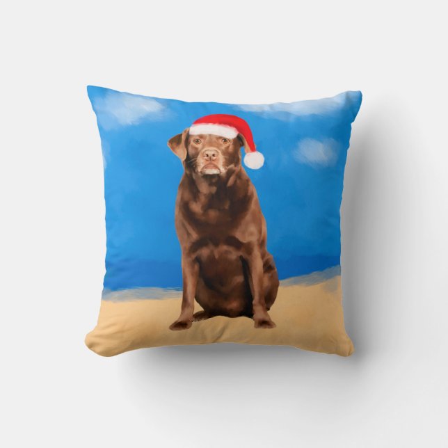 Labrador Dog on Beach Christmas Holiday Cushion (Front)