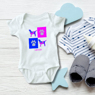 Labrador Dog & Paw Pink and Blue Baby Bodysuit