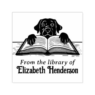 Labrador Dog Paws on Open Book Library Book Name Self-inking Stamp