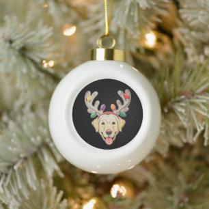Labrador Dog Reindeer Antlers Christmas Lights Ceramic Ball Christmas Ornament