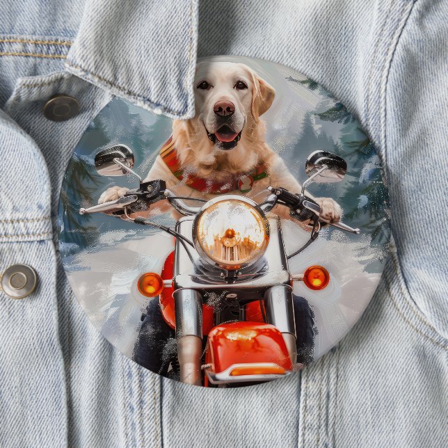 Labrador Dog Riding Motorcycle Christmas 6 Cm Round Badge (In Situ)