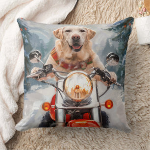 Labrador Dog Riding Motorcycle Christmas Cushion