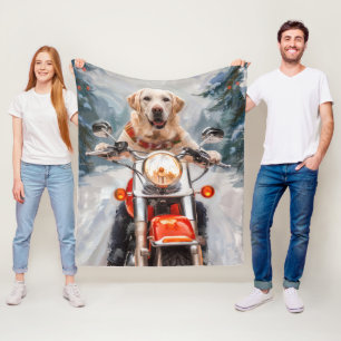 Labrador Dog Riding Motorcycle Christmas Fleece Blanket