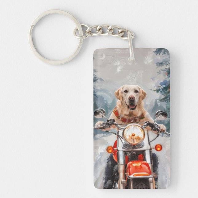 Labrador Dog Riding Motorcycle Christmas Key Ring (Front)