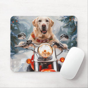Labrador Dog Riding Motorcycle Christmas Mouse Pad