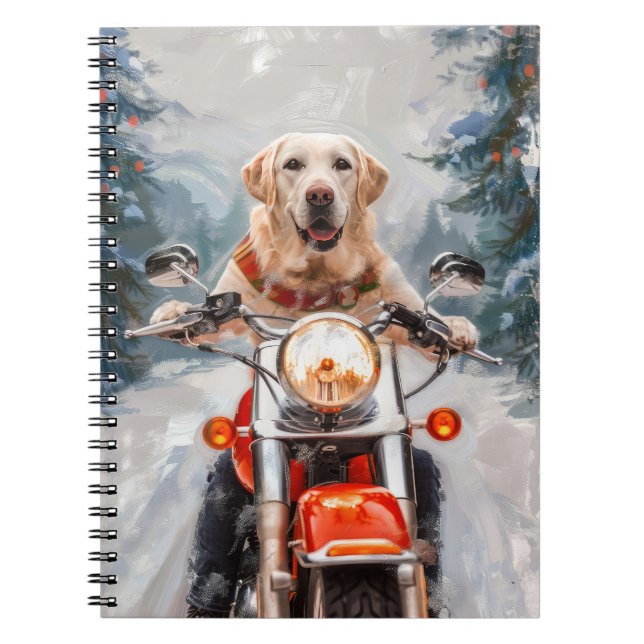 Labrador Dog Riding Motorcycle Christmas Notebook (Front)