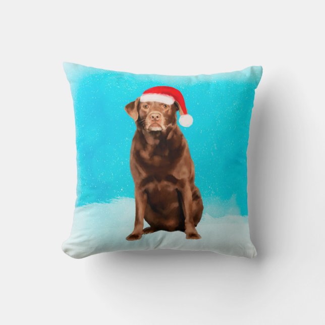 Labrador Dog Sitting in Snow Christmas Holiday Cushion (Front)