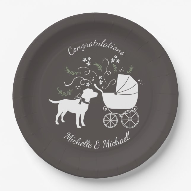Labrador Dog Theme Baby Shower Gender Neutral Paper Plate (Front)