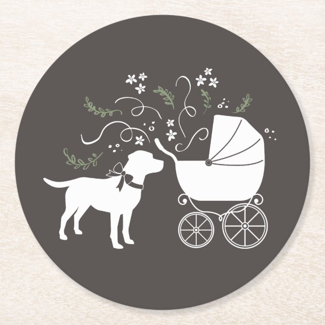 Labrador Dog Theme Baby Shower Gender Neutral Round Paper Coaster (Front)