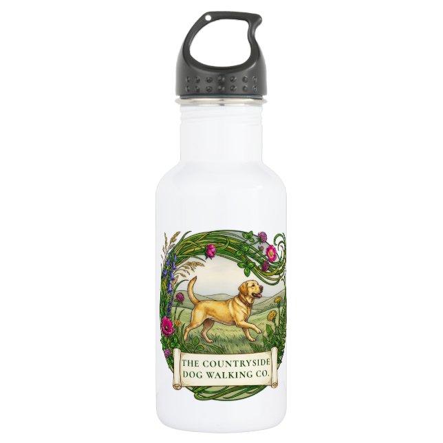 Labrador Dog Walker Custom Logo Water Bottle (Front)