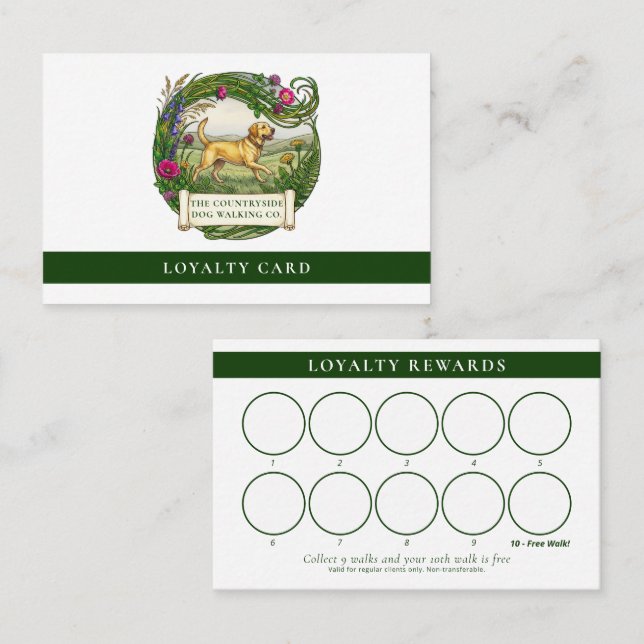 Labrador Dog Walker Custom Loyalty Card - Rural (Front/Back)
