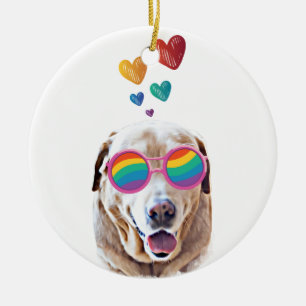 Labrador Dog with Hearts Valentine's Day Ceramic Ornament