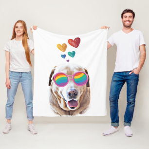 Labrador Dog with Hearts Valentine's Day Fleece Blanket