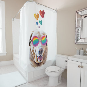 Labrador Dog with Hearts Valentine's Day Shower Curtain