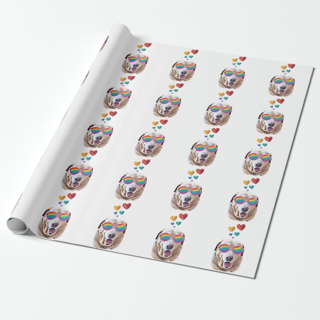 Labrador Dog with Hearts Valentine's Day Wrapping Paper (Unrolled)