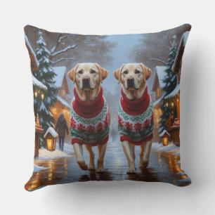 Labrador Dogs Christmas Snow Holiday Cushion