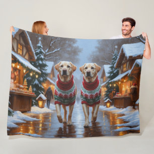 Labrador Dogs Christmas Snow Holiday Fleece Blanket