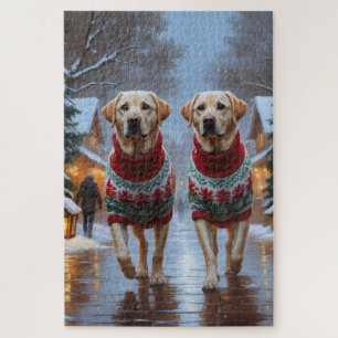 Labrador Dogs Christmas Snow Holiday Jigsaw Puzzle