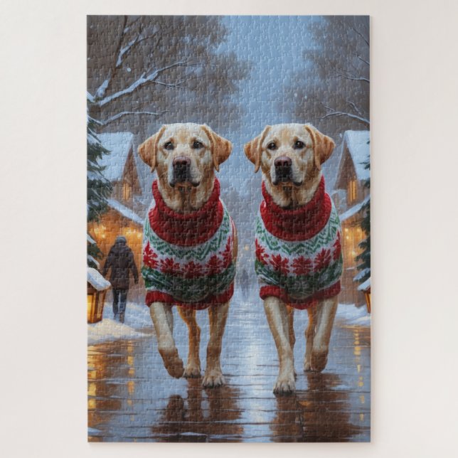 Labrador Dogs Christmas Snow Holiday Jigsaw Puzzle (Vertical)