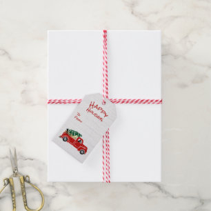 Labrador Dogs In Red Christmas Truck  Gift Tags