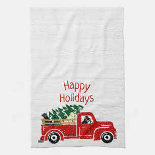 Labrador Dogs In Red Christmas Truck Tea Towel
