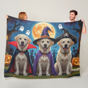Labrador Dogs Pumpkin Halloween Funny  Fleece Blanket