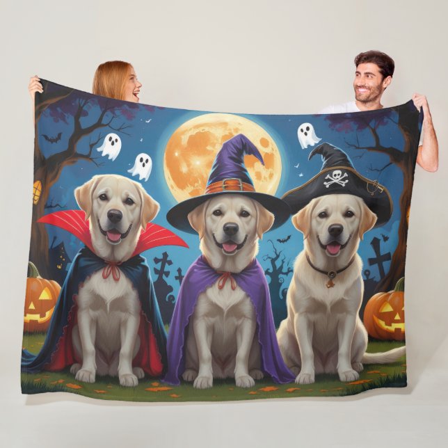 Labrador Dogs Pumpkin Halloween Funny  Fleece Blanket (In Situ)